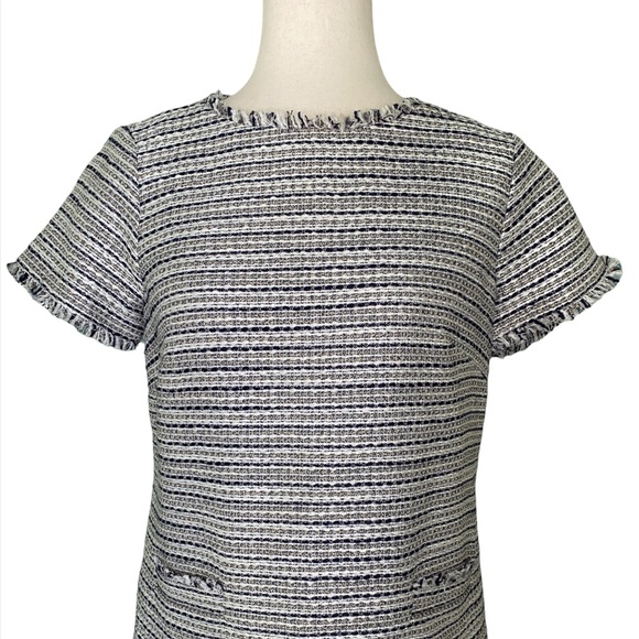 Sail to Sable Metallic Silver Tweed Striped Fringe Top - S - Picture 3 of 13
